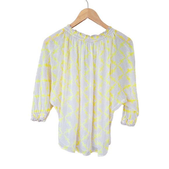 Diane Von Furstenberg Bryn Silk Chiffon Blouse Size 2 Yellow Beige Flowy Top - Picture 11 of 13